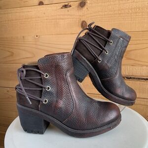 Cat Caterpillar Heeled Ankle Boots 6.5 Burgandy Leather Patina Whimsigoth Grunge